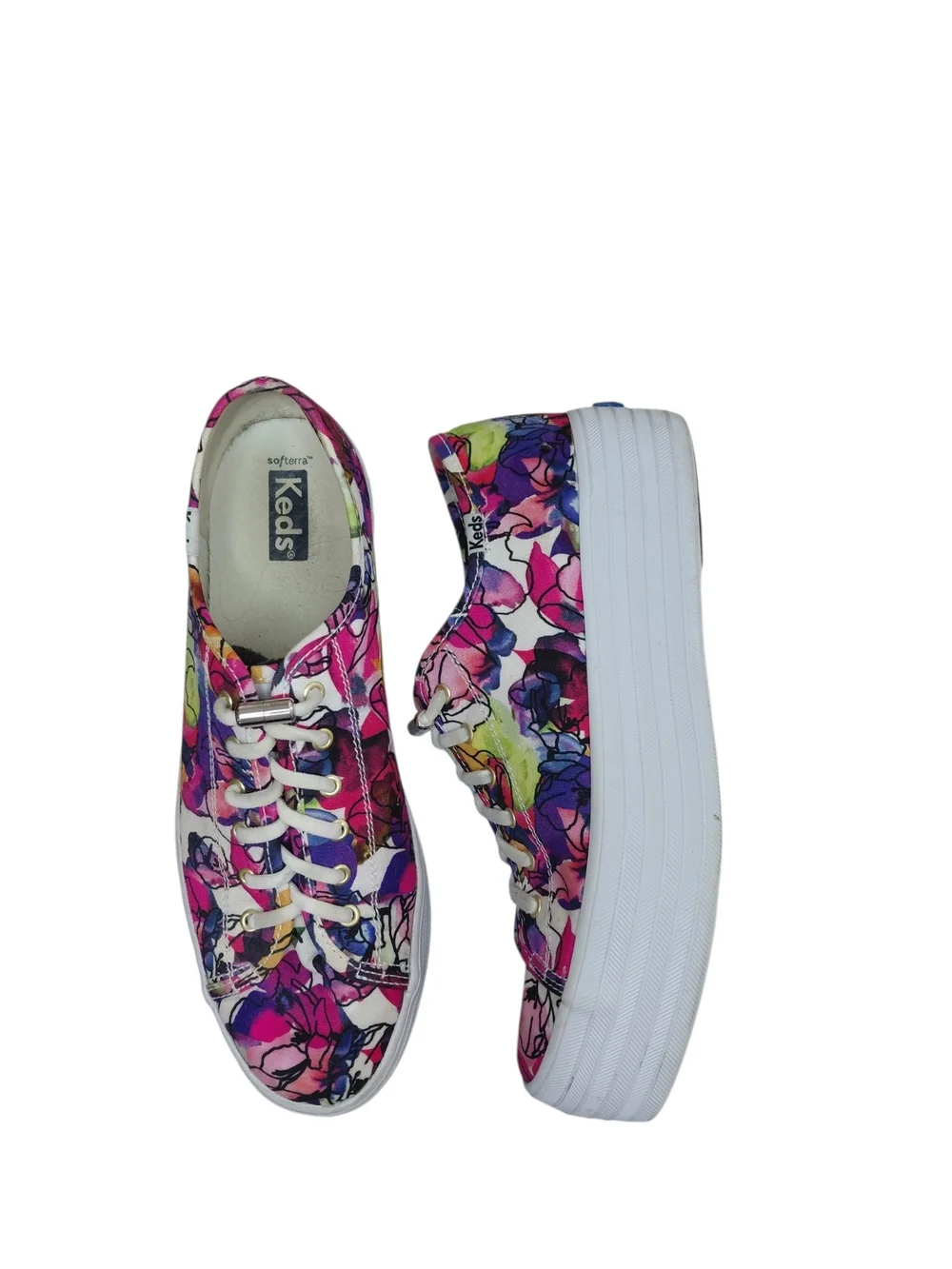 Keds Triple Up Floral Watercolor Platform Sneakers Women's Size 8 Lace Up Shoes